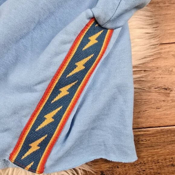 Aviator Nation Lightning Bolt Stripe Relaxed Cropped Pullover Hoodie in Sky Blue - Picture 8 of 12